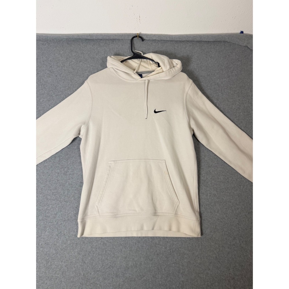 Nike Hoodie Mens Medium Cream Off White Embroidered Swoosh Pullover Sweatshirt